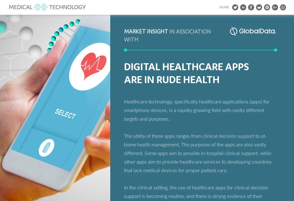 Digital healthcare apps are in rude health - Medical Technology | Issue ...