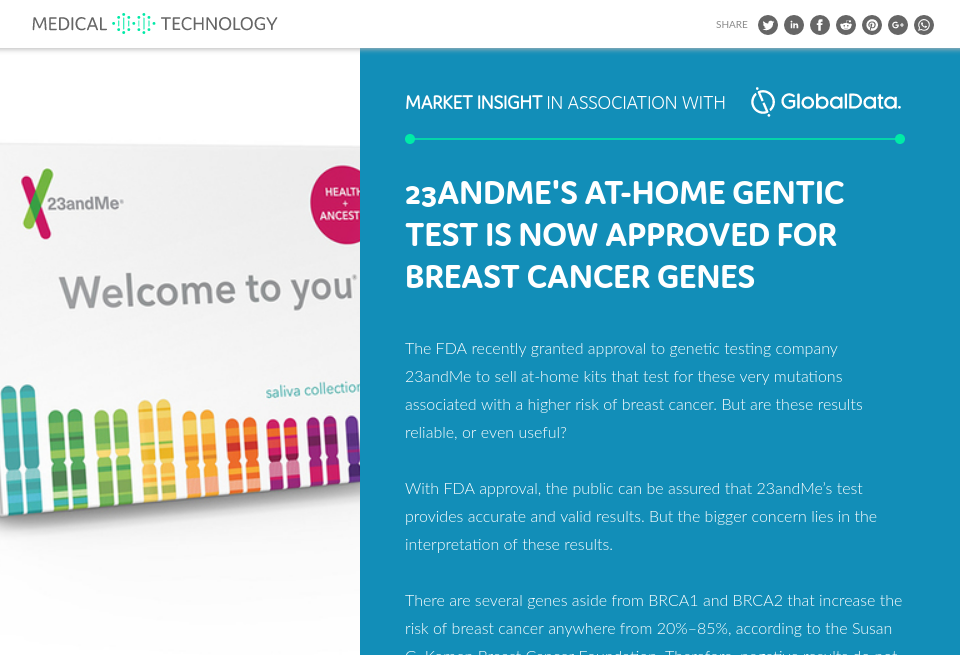 23andmes At Home Genetic Test Is Now Approved For Breast Cancer Medical Technology Issue 7