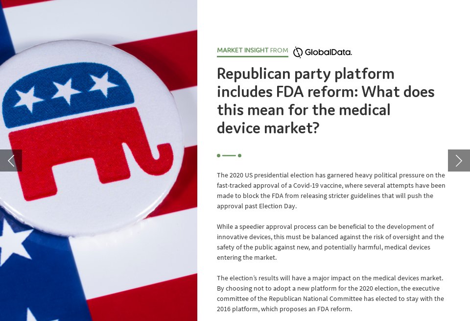 Republican Fda Reform What Does This Mean For Medical Devices Medical Technology Issue 33 November 2020